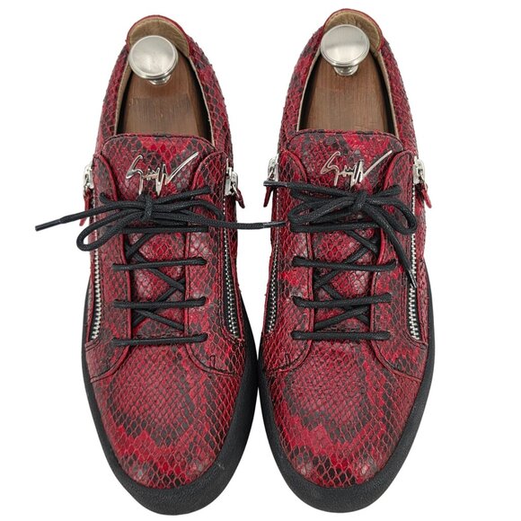 Giuseppe Zanotti Italy Red Black Snakeskin Leather Zip Fashion Sneakers Mens 11 - Picture 11 of 16